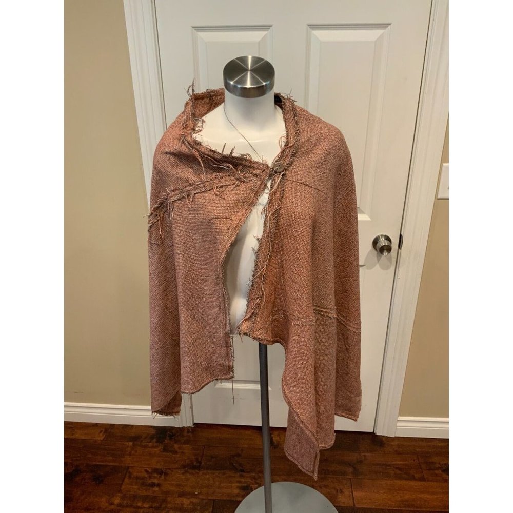 Ellery Red Wool Single Button Wrap Poncho Sweater w/ Fringe Trim, Size 2